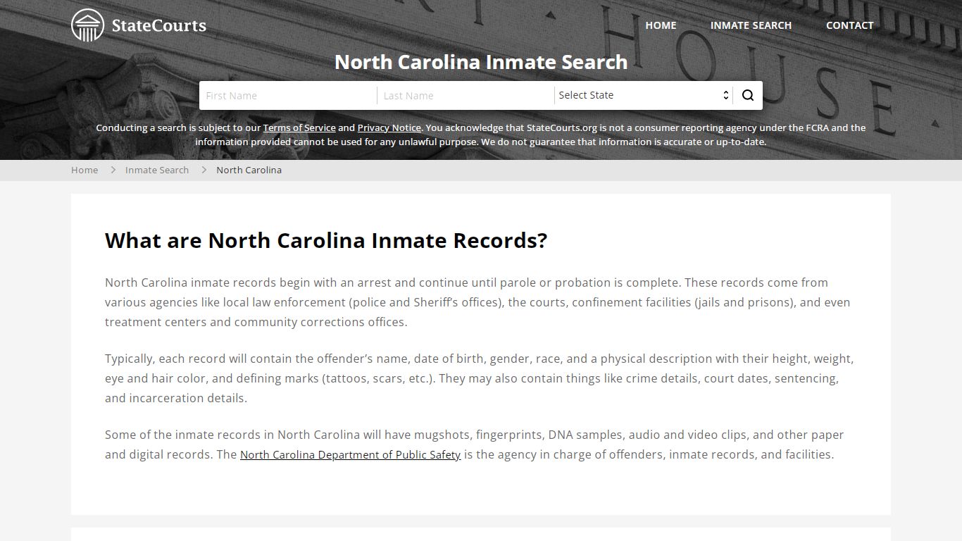 What are North Carolina Inmate Records? - State Courts