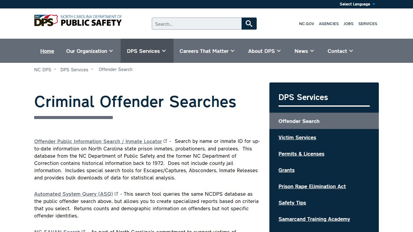 Criminal Offender Searches | NC DPS - North Carolina Department of ...