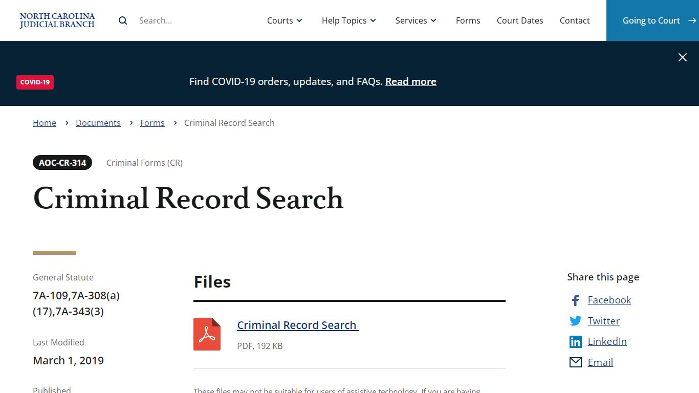 Criminal Record Search | North Carolina Judicial Branch - NCcourts